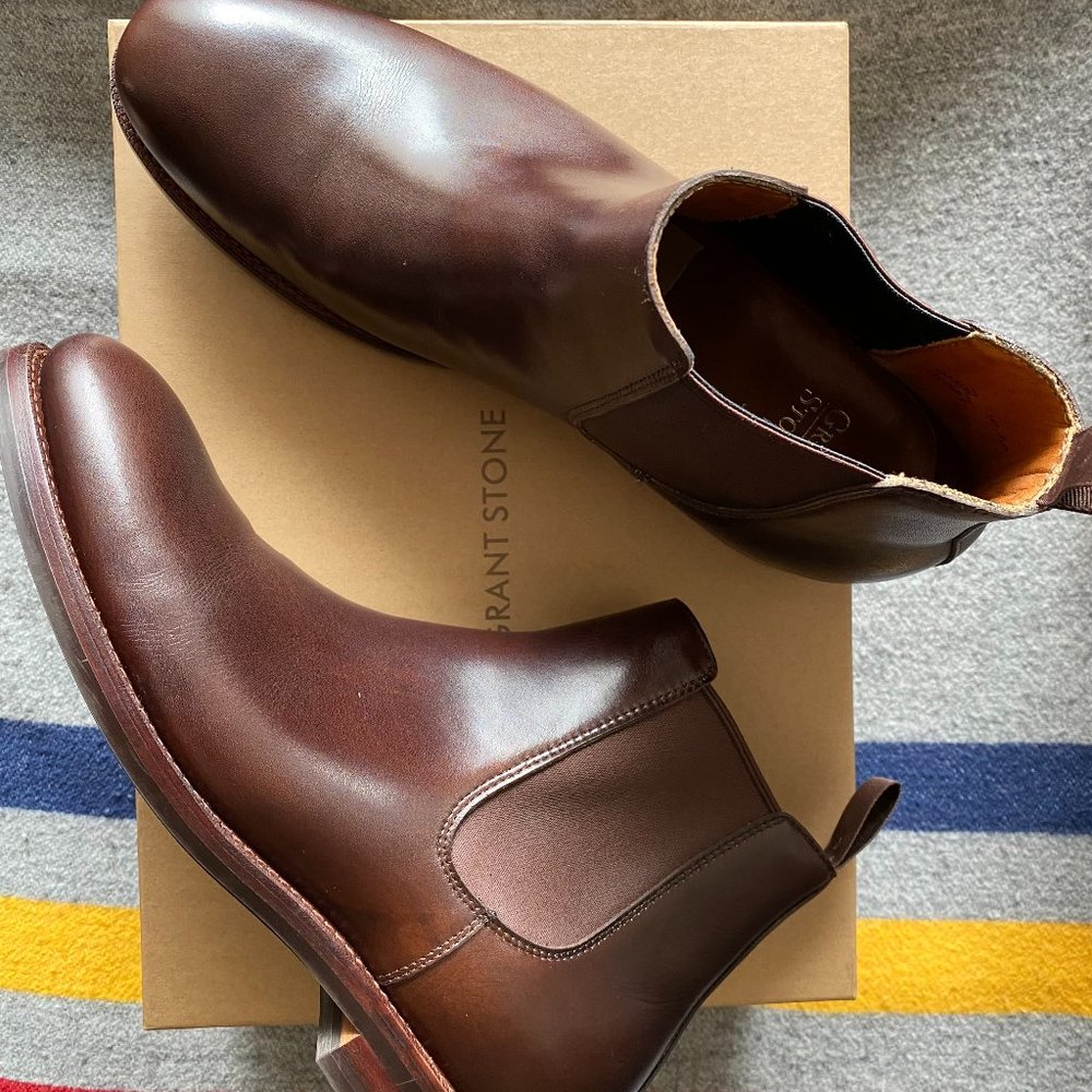 Like New Brown Leather Grant Stone Chelsea Boots, Men's 10.5